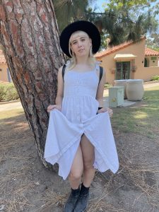 TS Princess Ivy in dress outdoors ready to flash