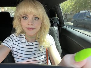 Blonde ts Kate Zoha driving in her car selfie