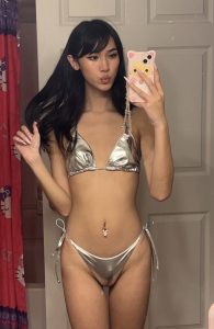 Teen ladyboy bikini cock bulge selfie